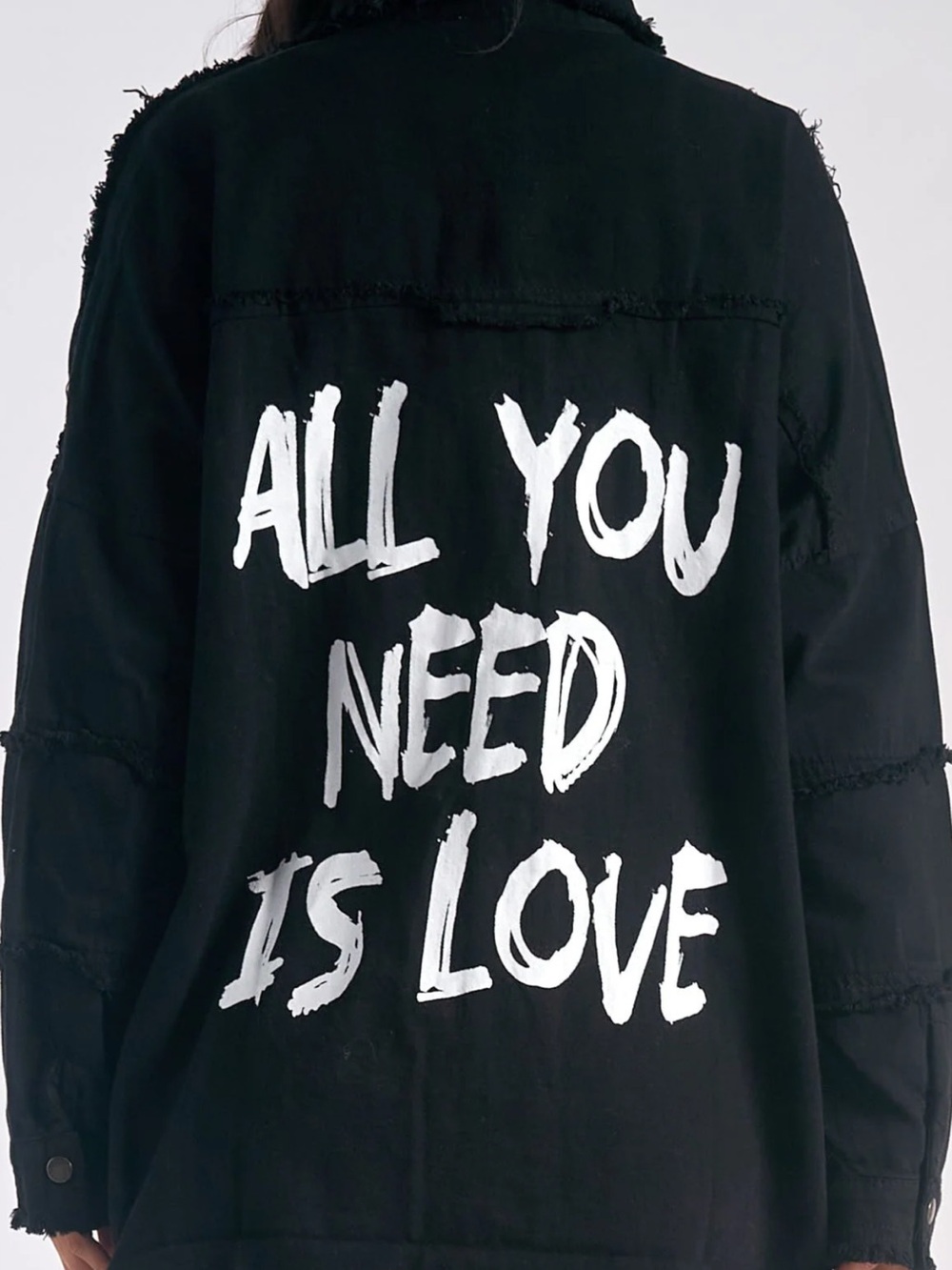 Elan Black Frayed Button-Front Jean Shacket